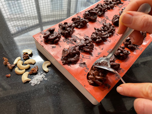 Vegan chocolate cashew clusters in the making